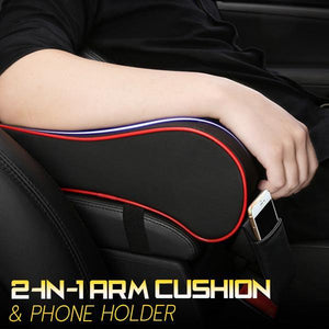 Car Armrest Cushion with Phone Holder Storage Bag